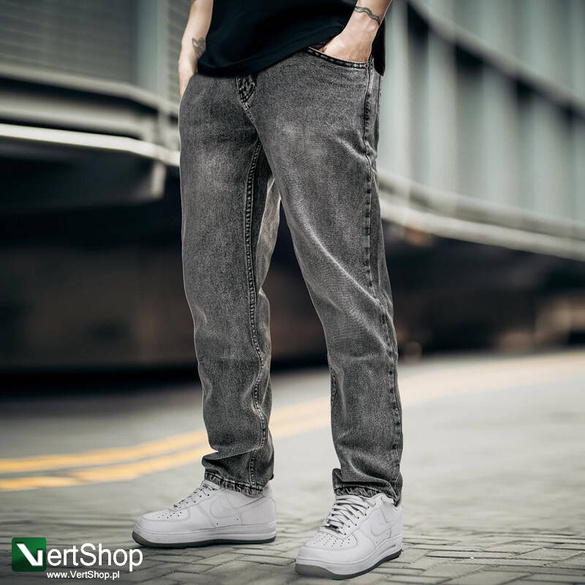 JIGGA WEAR Spodnie Jeansowe Czarne Spranie Mini Haft Logo