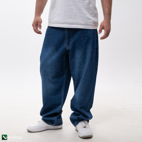 Lucky Dice LD Clothing Spodnie Jeansowe Baggy Męskie Ciemne Niebieskie / Białe