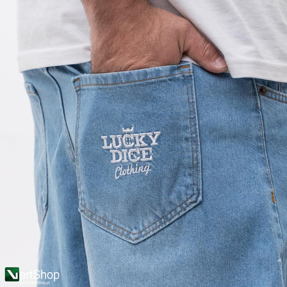 Lucky Dice LD Clothing Spodnie Jeansowe Baggy Męskie Niebieskie / Białe