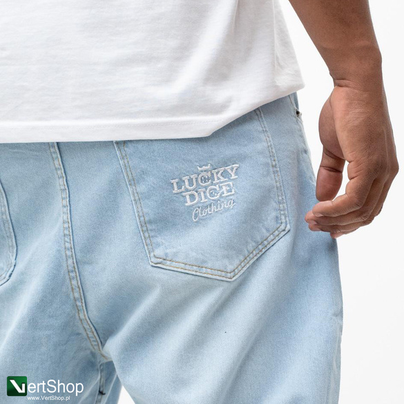 Lucky Dice LD Clothing Spodnie Jeansowe Baggy Męskie Jasne Niebieskie / Białe