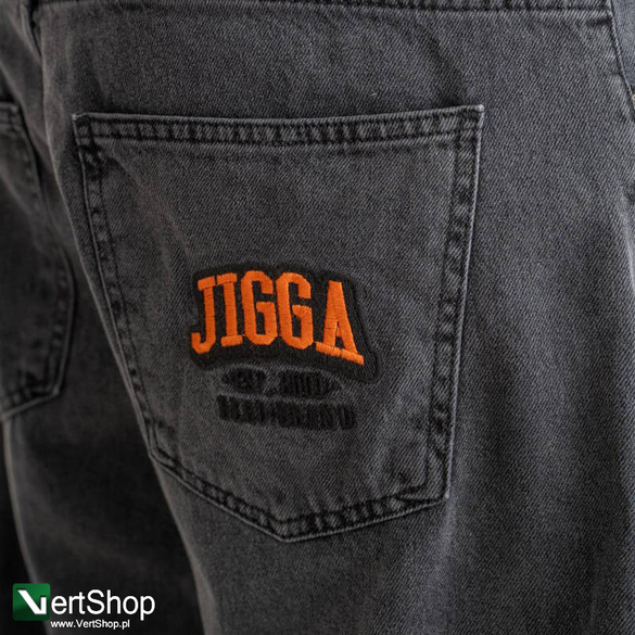JIGGA WEAR Spodnie Jeansowe Szerokie  Baggy Męskie Czarne Sprane Outline