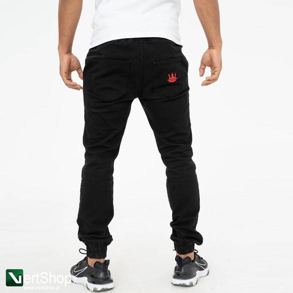 JIGGA WEAR Spodnie Materiałowe Jogger Jigga Crown Stitch Czarne / Czerwone