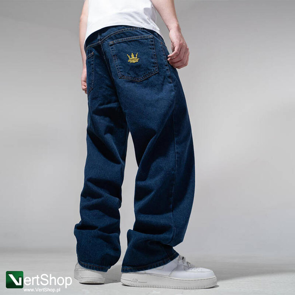 JIGGA WEAR Spodnie Jeansowe Szerokie  Baggy Męskie Ciemne Niebieskie Crown