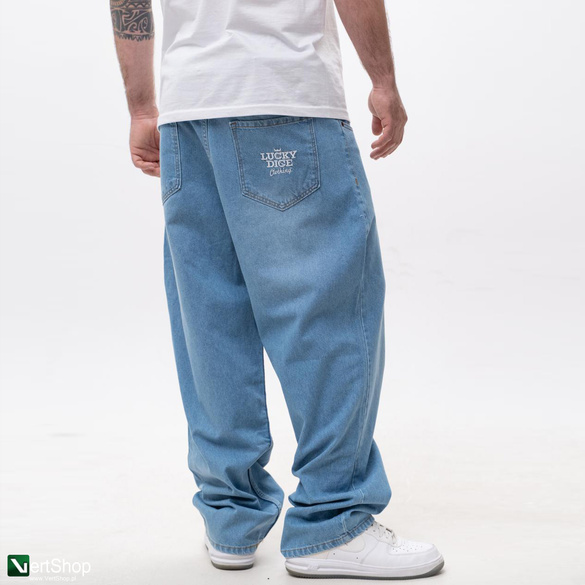 Lucky Dice LD Clothing Spodnie Jeansowe Baggy Męskie Niebieskie / Białe