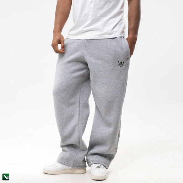 JIGGA WEAR Spodnie Dresowe Baggy Męskie  Szare Jigga Wear Haft Logo Drawcord