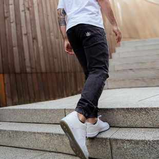 JIGGA WEAR Spodnie Jeansowe Jogger Męskie Sprane Czarne Jigga Crown