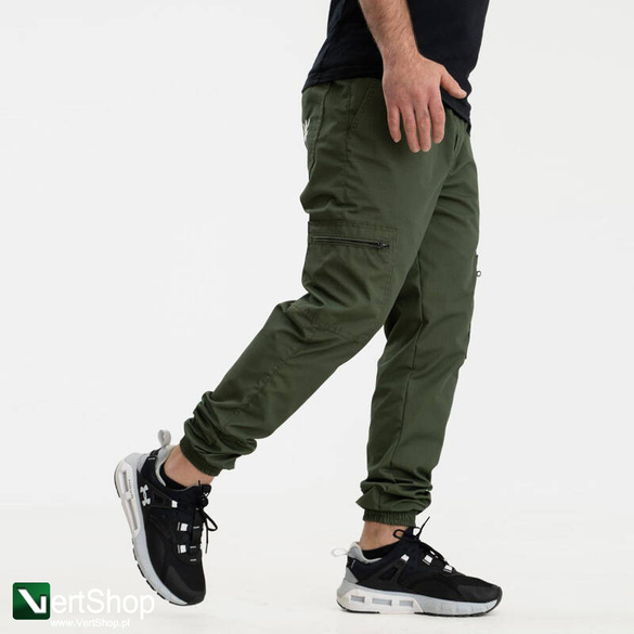 JIGGA WEAR Spodnie Jogger Ze Ściągaczem Męskie Oliwkowe Bojówki  Crown Ripstop Cargo
