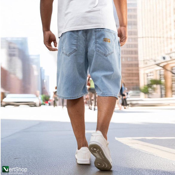 Lucky Dice LD Classic Krótkie Spodenki Jeansowe Baggy Męskie Jasne Niebieskie / Złote