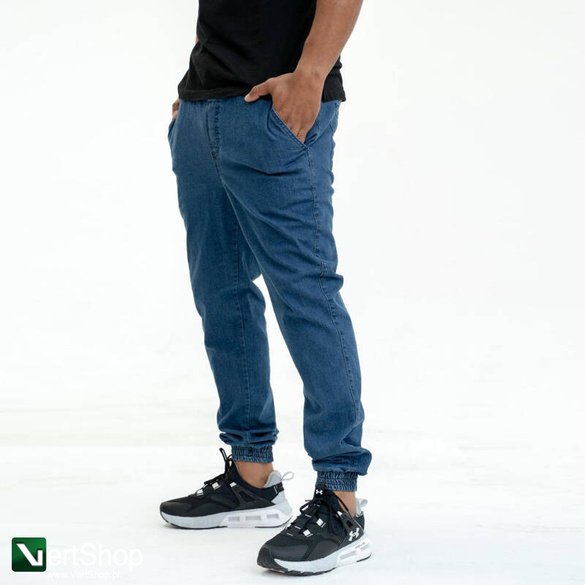 JIGGA WEAR Spodnie Jeansowe Jogger Ze Ściągaczem Męskie Niebieskie Jigga Wear Crown