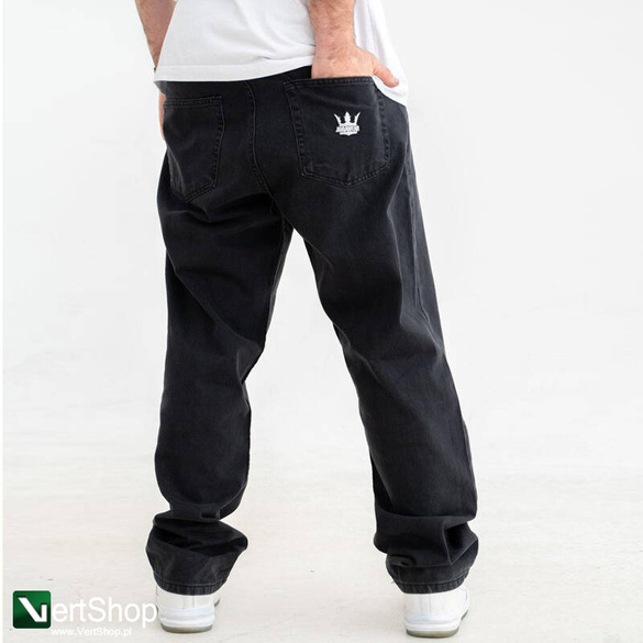 JIGGA WEAR Spodnie Jeansowe Szerokie Baggy Męski Czarne Sprane Crown