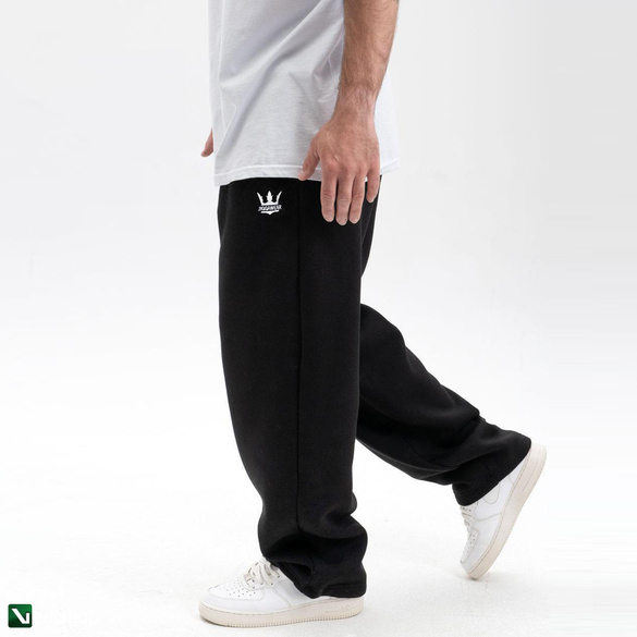 JIGGA WEAR Spodnie Dresowe Baggy Męskie Jasne Czarne Jigga Wear Haft Logo Drawcord