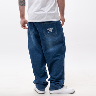 Lucky Dice LD Clothing Spodnie Jeansowe Baggy Męskie Ciemne Niebieskie / Białe