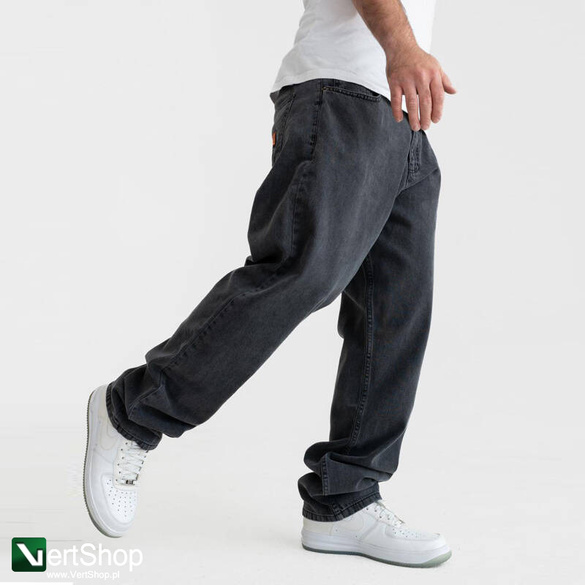 JIGGA WEAR Spodnie Jeansowe Szerokie  Baggy Męskie Czarne Sprane Outline