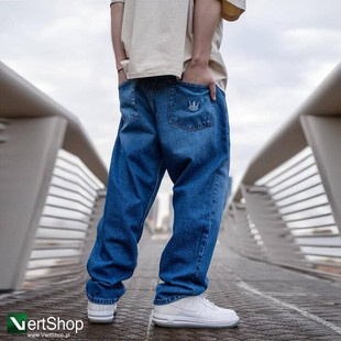 JIGGA WEAR Spodnie Jeansowe Szerokie Baggy Męskie Niebieskie Crown