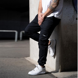 JIGGA WEAR Spodnie Materiałowe Jogger Bojówki Ze Ściągaczem Czarne Jigga Wear Stripe Ripstop Cargo