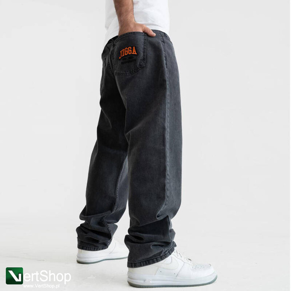 JIGGA WEAR Spodnie Jeansowe Szerokie  Baggy Męskie Czarne Sprane Outline
