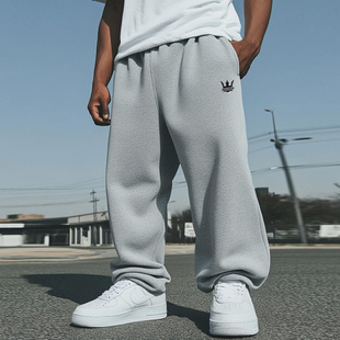 JIGGA WEAR Spodnie Dresowe Baggy Męskie  Szare Jigga Wear Haft Logo Drawcord