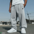 JIGGA WEAR Spodnie Dresowe Baggy Męskie Szare Jigga Wear Haft Logo Drawcord