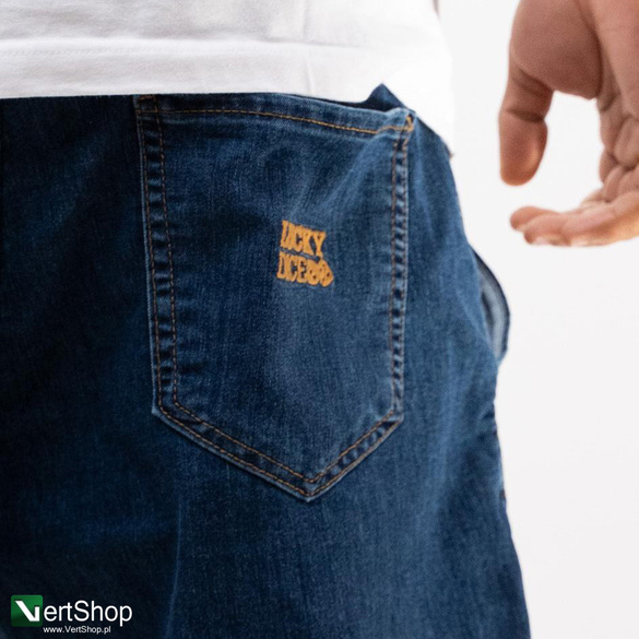 Lucky Dice LD Classic Krótkie Spodenki Jeansowe Baggy Męskie Niebieskie / Złote 