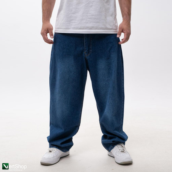 Lucky Dice LD Clothing Spodnie Jeansowe Baggy Męskie Ciemne Niebieskie / Białe