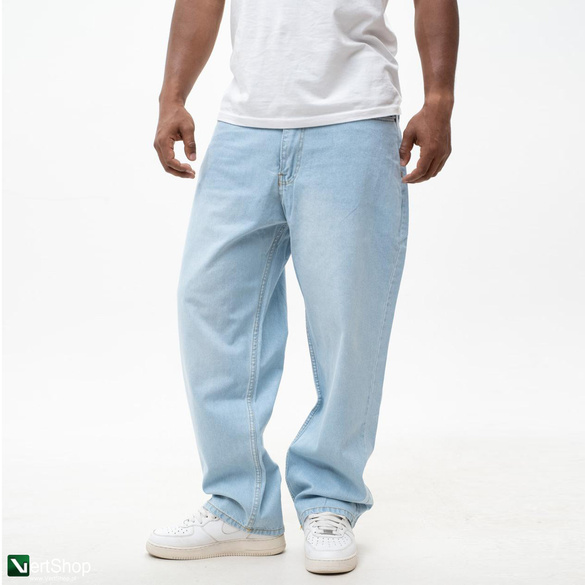 Lucky Dice LD Clothing Spodnie Jeansowe Baggy Męskie Jasne Niebieskie / Białe