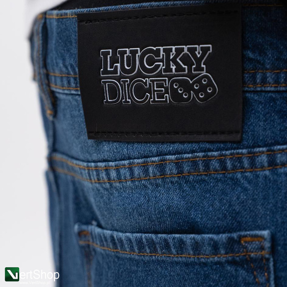 Lucky Dice LD Clothing Spodnie Jeansowe Baggy Męskie Ciemne Niebieskie / Białe