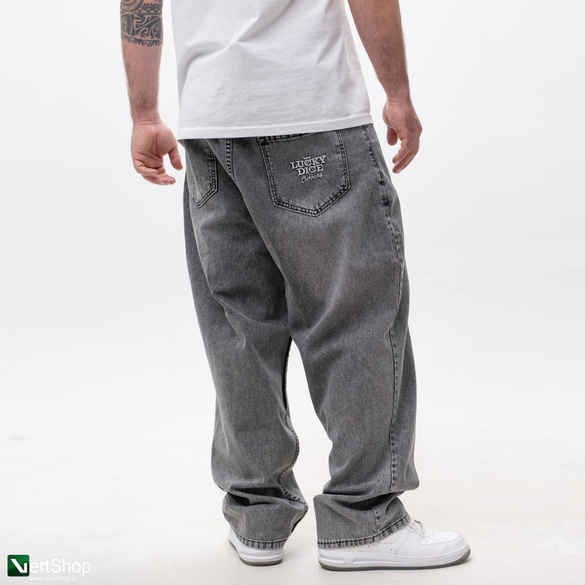 Lucky Dice LD Clothing Spodnie Jeansowe Baggy Męskie Szary/Biały