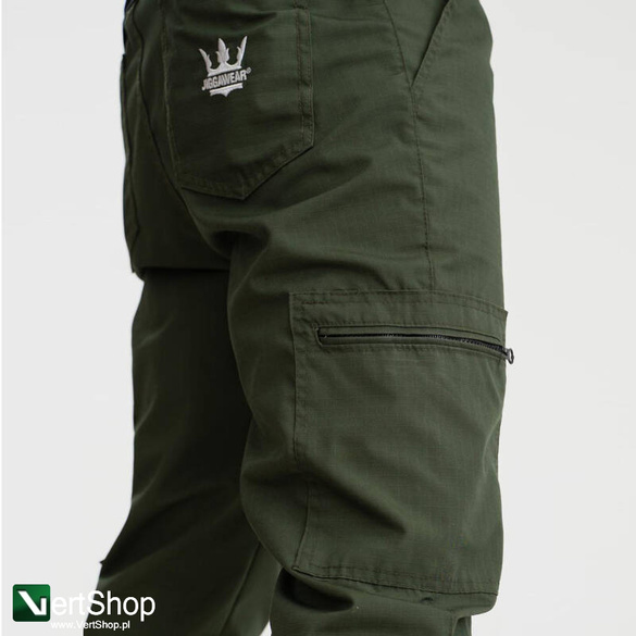 JIGGA WEAR Spodnie Jogger Ze Ściągaczem Męskie Oliwkowe Bojówki  Crown Ripstop Cargo