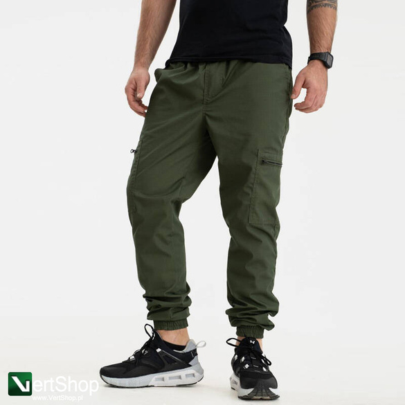 JIGGA WEAR Spodnie Jogger Ze Ściągaczem Męskie Oliwkowe Bojówki  Crown Ripstop Cargo