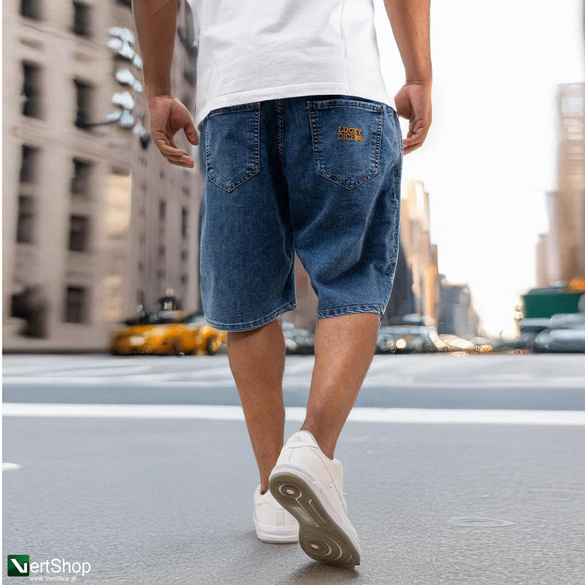 Lucky Dice LD Classic Krótkie Spodenki Jeansowe Baggy Męskie Niebieskie / Złote 