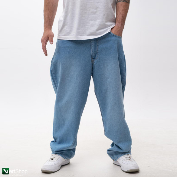 Lucky Dice LD Clothing Spodnie Jeansowe Baggy Męskie Niebieskie / Białe