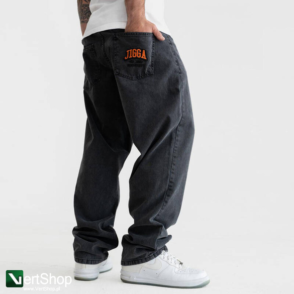 JIGGA WEAR Spodnie Jeansowe Szerokie  Baggy Męskie Czarne Sprane Outline