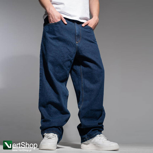 JIGGA WEAR Spodnie Jeansowe Szerokie  Baggy Męskie Ciemne Niebieskie Crown