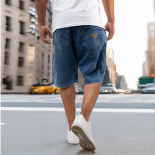 Lucky Dice LD Classic Krótkie Spodenki Jeansowe Baggy Męskie Niebieskie / Złote