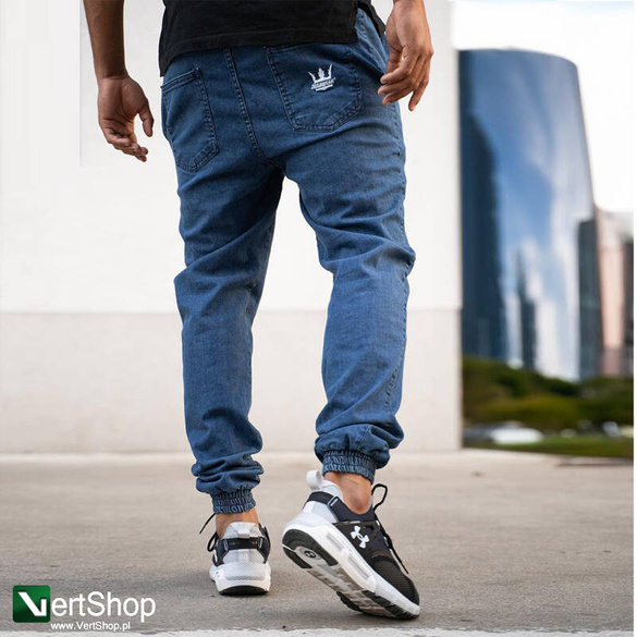 JIGGA WEAR Spodnie Jeansowe Jogger Ze Ściągaczem Męskie Niebieskie Jigga Wear Crown