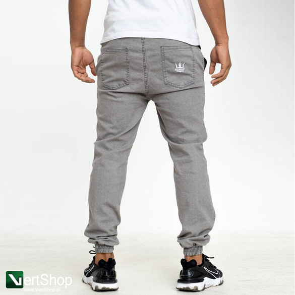 JIGGA WEAR Spodnie Jeansowe Jogger Ze Ściągaczem Jigga Wear Crown Raw Szare