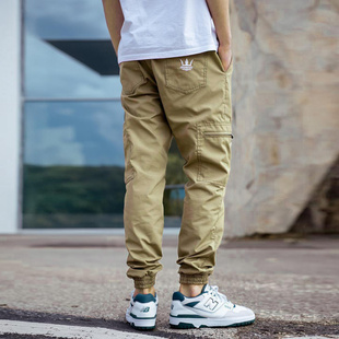 JIGGA WEAR Spodnie Materiałowe Jogger Bojówki Ze Ściągaczem Jasne Beżowe Jigga Wear Crown Ripstop Cargo
