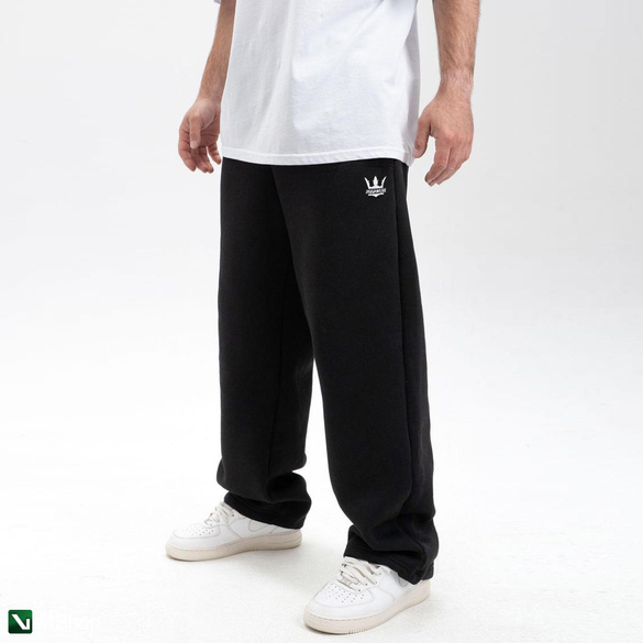 JIGGA WEAR Spodnie Dresowe Baggy Męskie Jasne Czarne Jigga Wear Haft Logo Drawcord