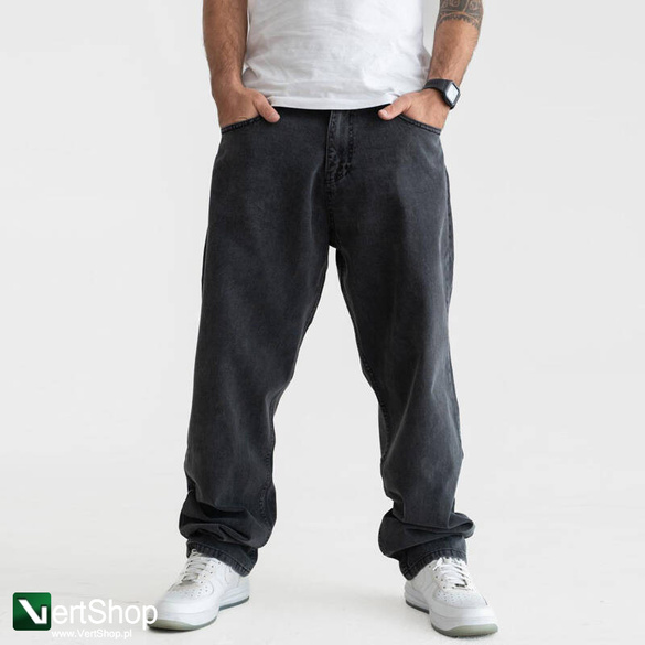 JIGGA WEAR Spodnie Jeansowe Szerokie  Baggy Męskie Czarne Sprane Outline