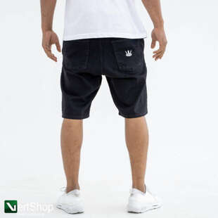 JIGGA WEAR Krótkie Spodenki Jeansowe Ze Ściągaczem Męskie Czarne / Białe Jigga Wear Crown Pocket