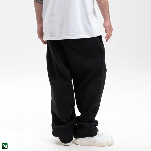 JIGGA WEAR Spodnie Dresowe Baggy Męskie Jasne Czarne Jigga Wear Haft Logo Drawcord