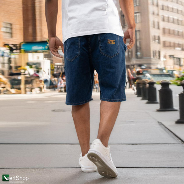 Lucky Dice LD Classic Krótkie Spodenki Jeansowe Baggy Męskie Niebieskie / Złote 