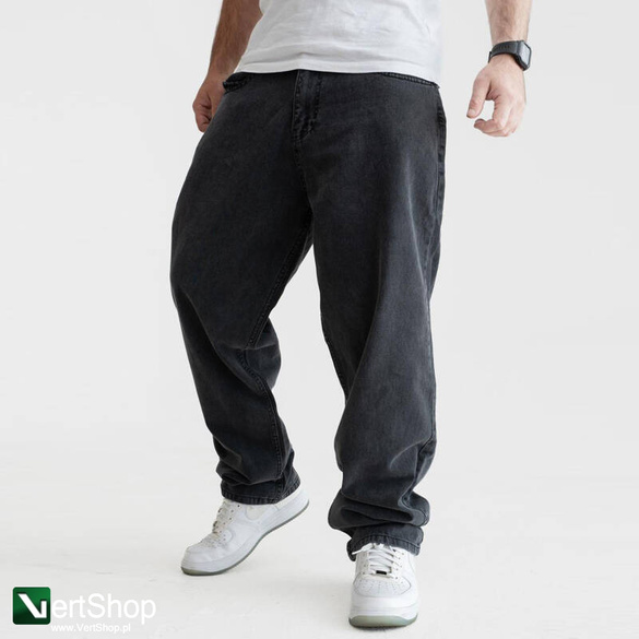 JIGGA WEAR Spodnie Jeansowe Szerokie  Baggy Męskie Czarne Sprane Outline