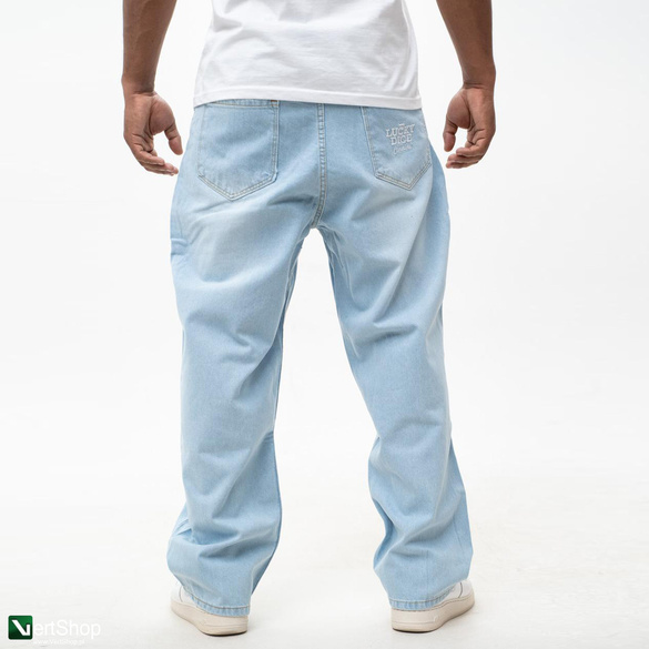 Lucky Dice LD Clothing Spodnie Jeansowe Baggy Męskie Jasne Niebieskie / Białe