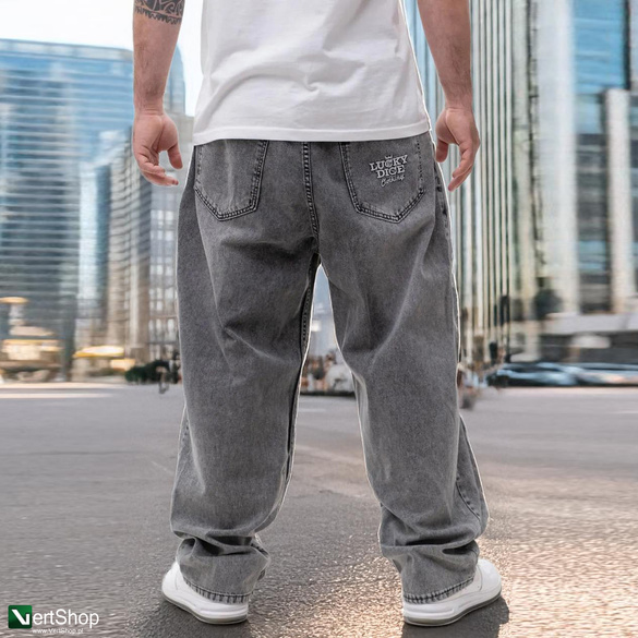 Lucky Dice LD Clothing Spodnie Jeansowe Baggy Męskie Szary/Biały