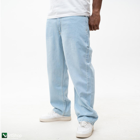 Lucky Dice LD Clothing Spodnie Jeansowe Baggy Męskie Jasne Niebieskie / Białe