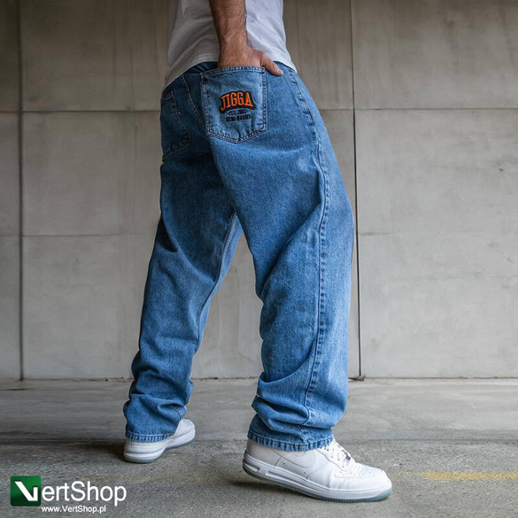 JIGGA WEAR Spodnie Jeansowe Szerokie  Baggy Męskie Niebieskie Outline