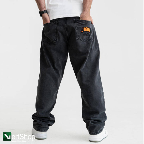 JIGGA WEAR Spodnie Jeansowe Szerokie  Baggy Męskie Czarne Sprane Outline