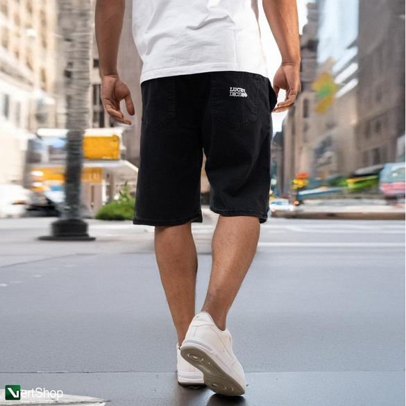 Lucky Dice LD Classic Krótkie Spodenki Jeansowe Baggy Męskie Czarne / Białe 