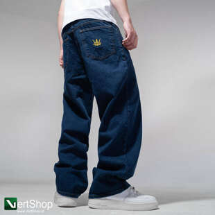 JIGGA WEAR Spodnie Jeansowe Szerokie  Baggy Męskie Ciemne Niebieskie Crown